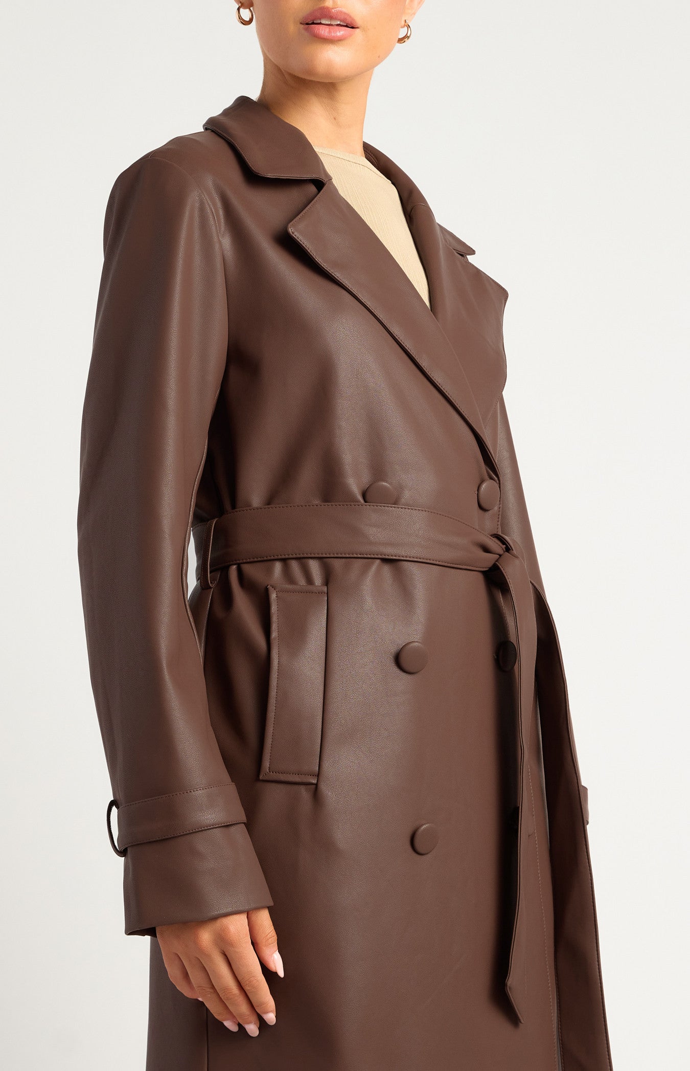 MANDA FAUX LEATHER COAT - Dark Chocolate