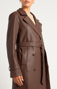 MANDA FAUX LEATHER COAT - Dark Chocolate