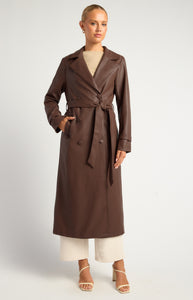 MANDA FAUX LEATHER COAT - Dark Chocolate