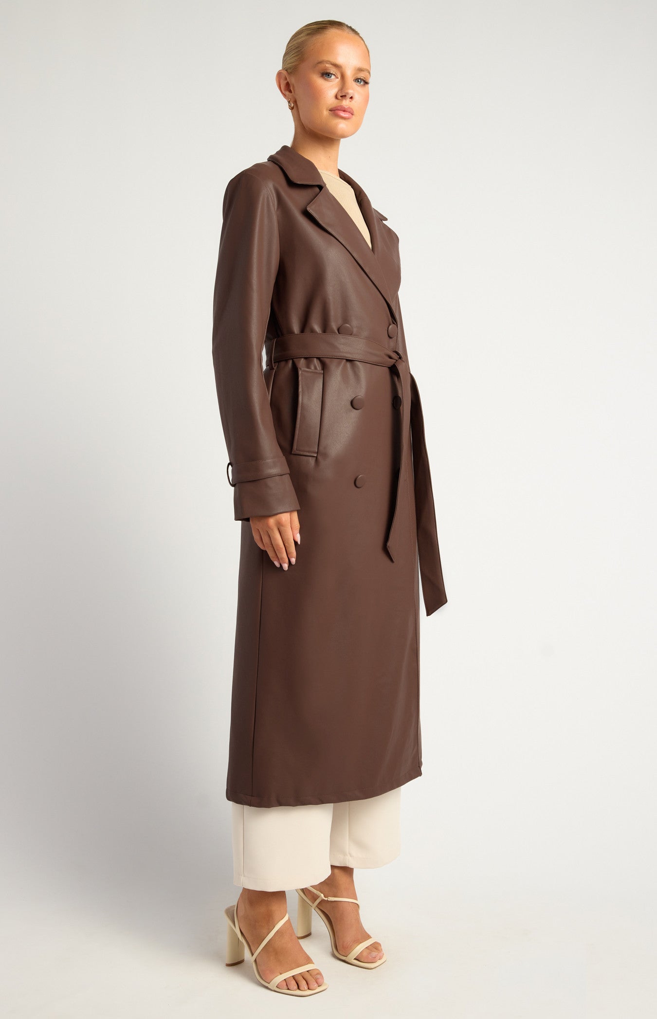MANDA FAUX LEATHER COAT - Dark Chocolate