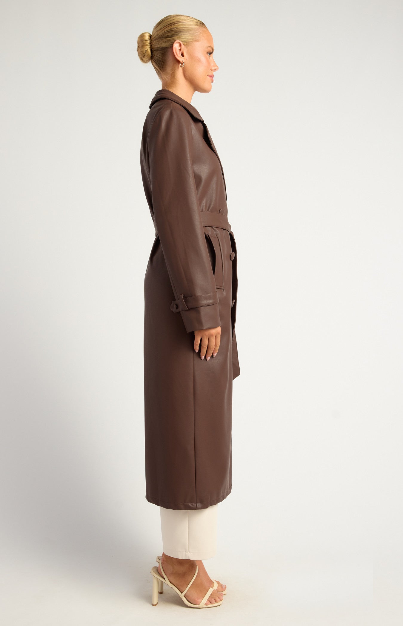 MANDA FAUX LEATHER COAT - Dark Chocolate