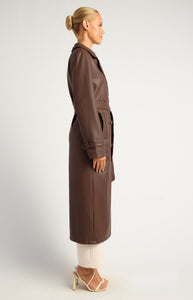 MANDA FAUX LEATHER COAT - Dark Chocolate