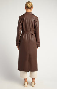 MANDA FAUX LEATHER COAT - Dark Chocolate