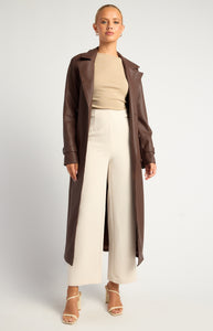 MANDA FAUX LEATHER COAT - Dark Chocolate